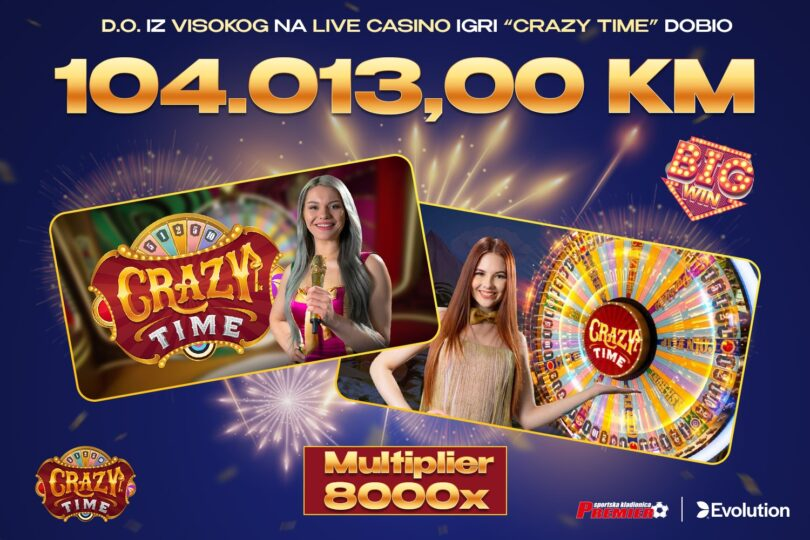 Igrač iz Visokog s 13 KM uloga osvojio 104.000 KM na live casinu Premier kladionice!