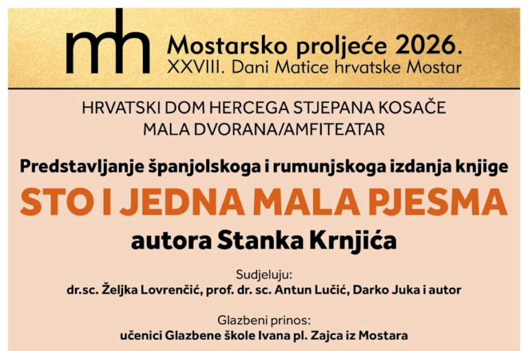 Mostarsko proljeće 2026.: Krnjićeva Sto i jedna mala pjesma na španjolskom i rumunjskom jeziku