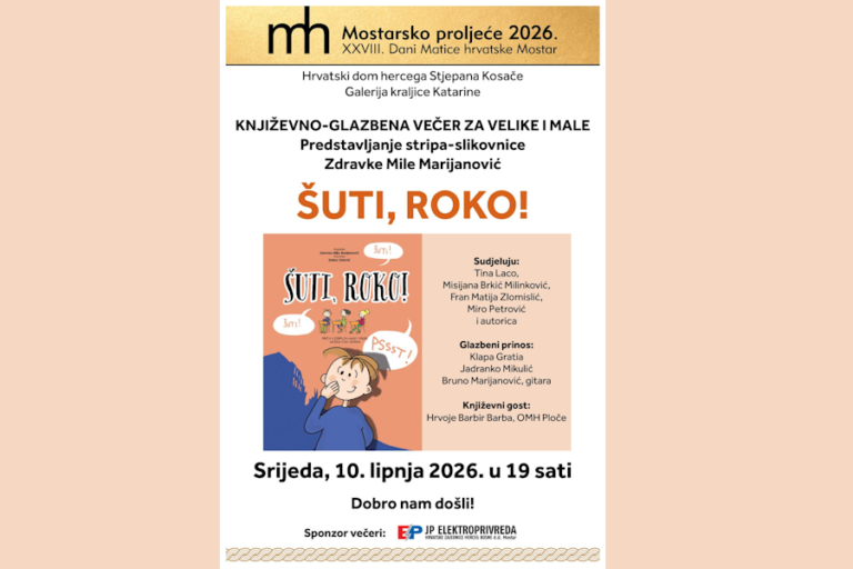 Književno-glazbena večer na Mostarskom proljeću: ‘Šuti, Roko! – nova priča u stripu za male i velike omiljene liječnice Zdravke Mile Marijanović