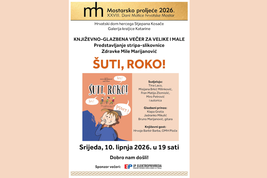 Književno-glazbena večer na Mostarskom proljeću: ‘Šuti, Roko! – nova priča u stripu za male i velike omiljene liječnice Zdravke Mile Marijanović