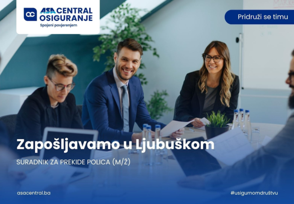 ASA Central osiguranje zapošljava u Ljubuškom: Otvoren natječaj za suradnika za prekide polica