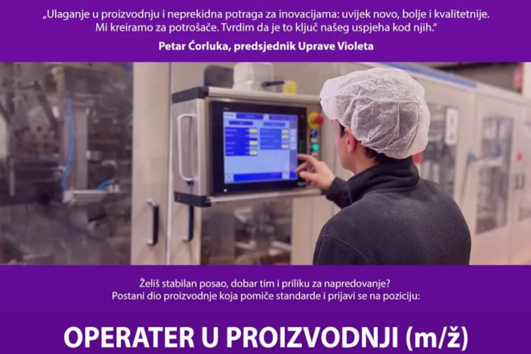 Violeta raspisala natječaj za posao: Traže se operateri u proizvodnji u Grudama