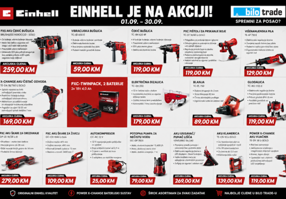 Spremni za posao? Einhell je na akciji: Bilo Trade donosi veliki izbor alata po sniženim cijenama