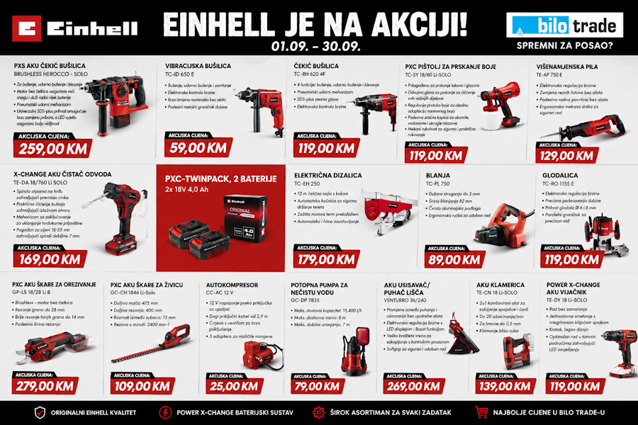 Spremni za posao? Einhell je na akciji: Bilo Trade donosi veliki izbor alata po sniženim cijenama